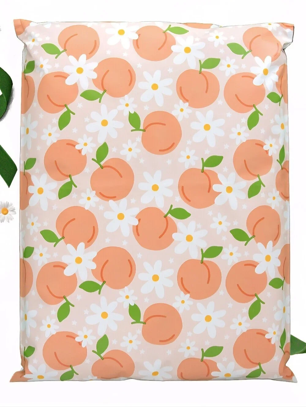 50 pcs - 25 10x13 Juicy Peaches Poly Mailers & 25 10x13 Clear Self Seal Bags